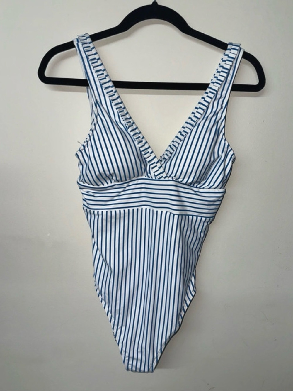 Lauren Ralph Lauren White and Blue Striped One-Piece Swimsuit